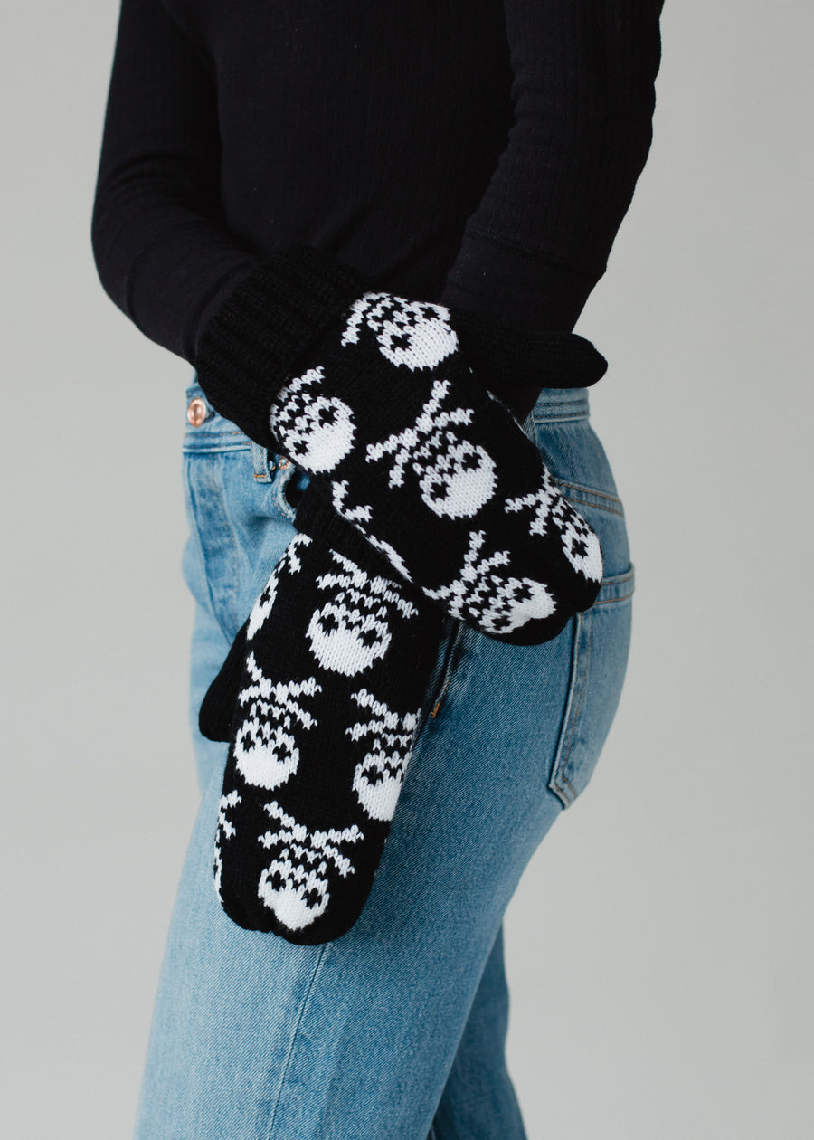 Skull Pattern Mittens - Black