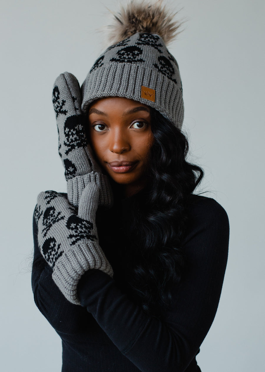 Skull Pattern Mittens - Gray