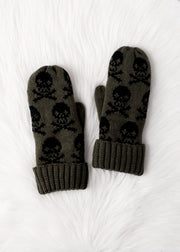 Skull Pattern Mittens - Olive