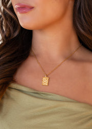 Luxe Gold Necklace with Textured Rectangle Pendant