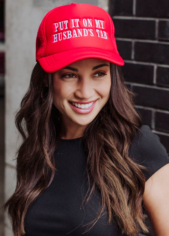 Husband's Tab Trucker Hat - Red