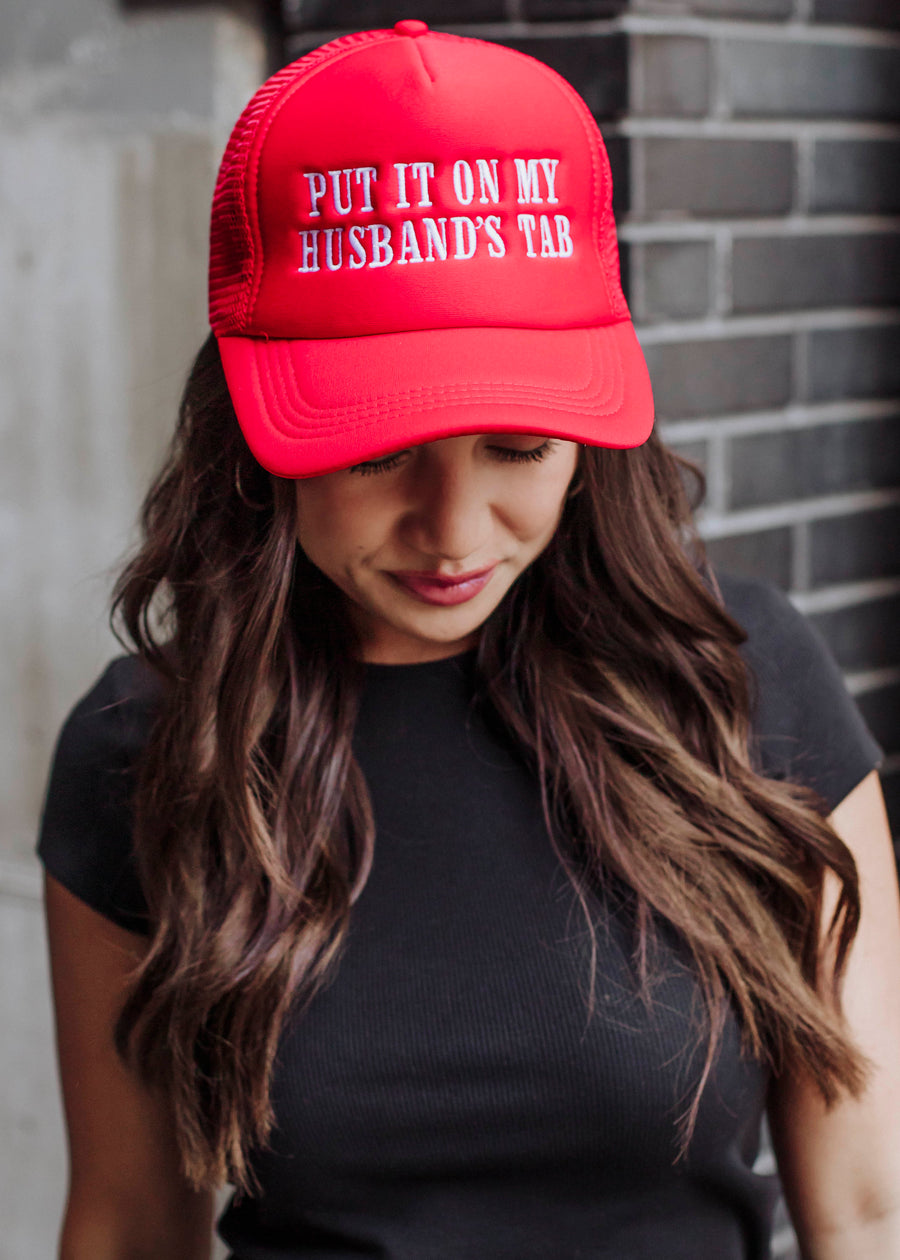 Husband's Tab Trucker Hat - Red