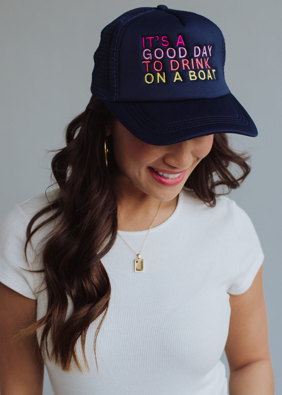 Drink On A Boat Trucker Hat - Navy