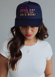 Drink On A Boat Trucker Hat - Navy