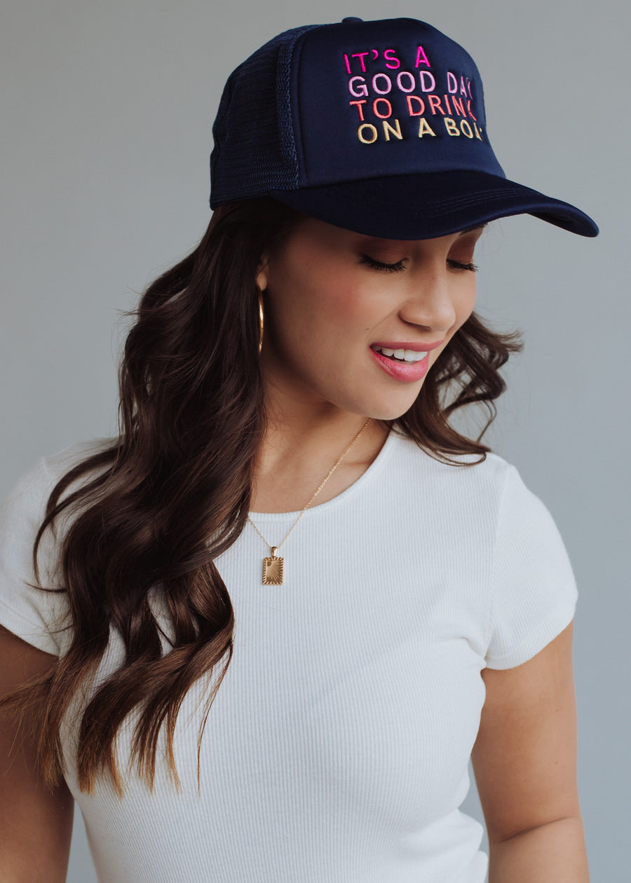 Drink On A Boat Trucker Hat - Navy