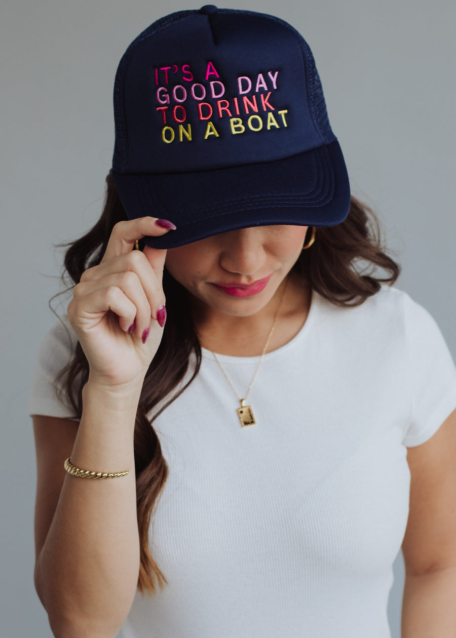 Drink On A Boat Trucker Hat - Navy