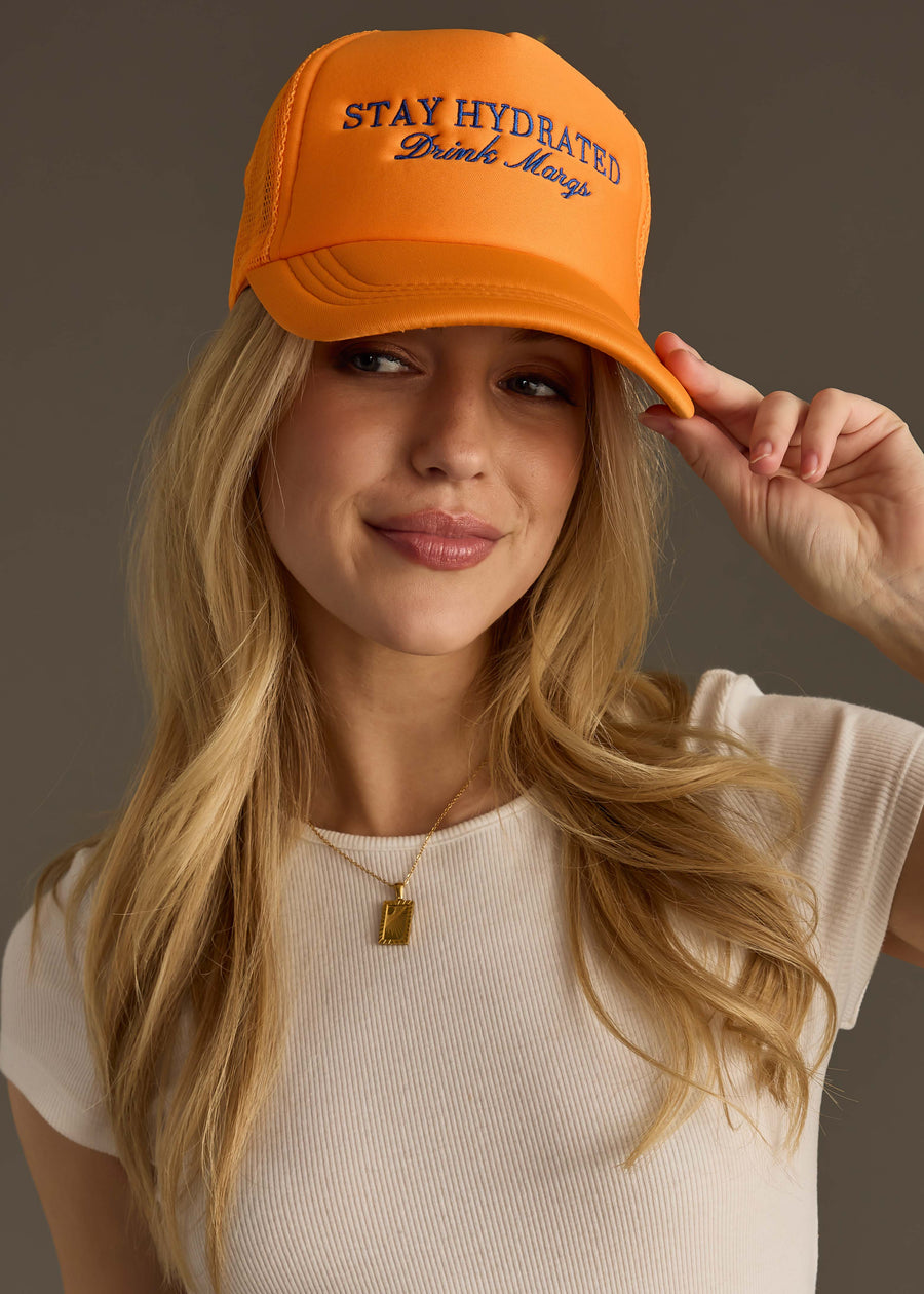 Stay Hydrated Drink Margs Trucker Hat - Orange