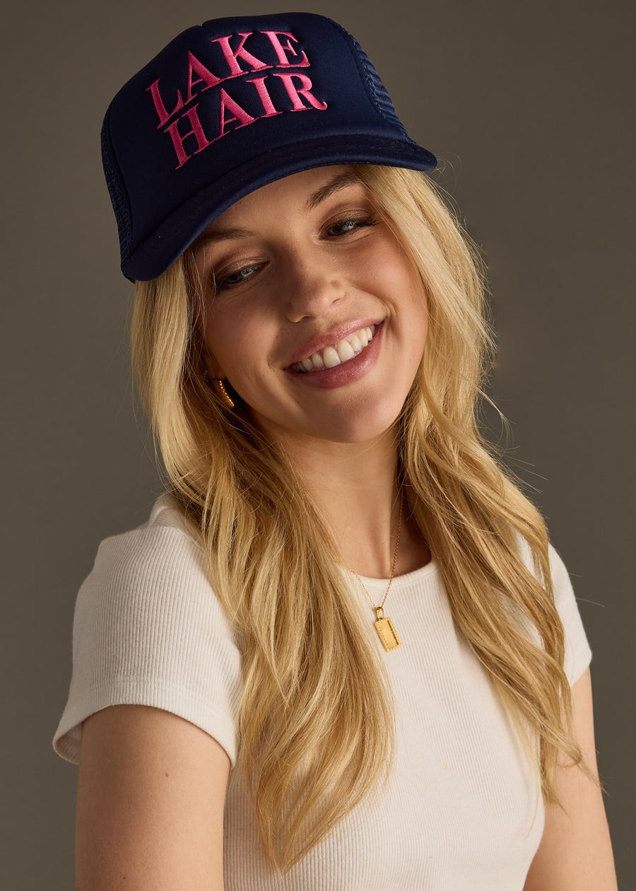 Lake Hair Trucker Hat - Navy & Pink