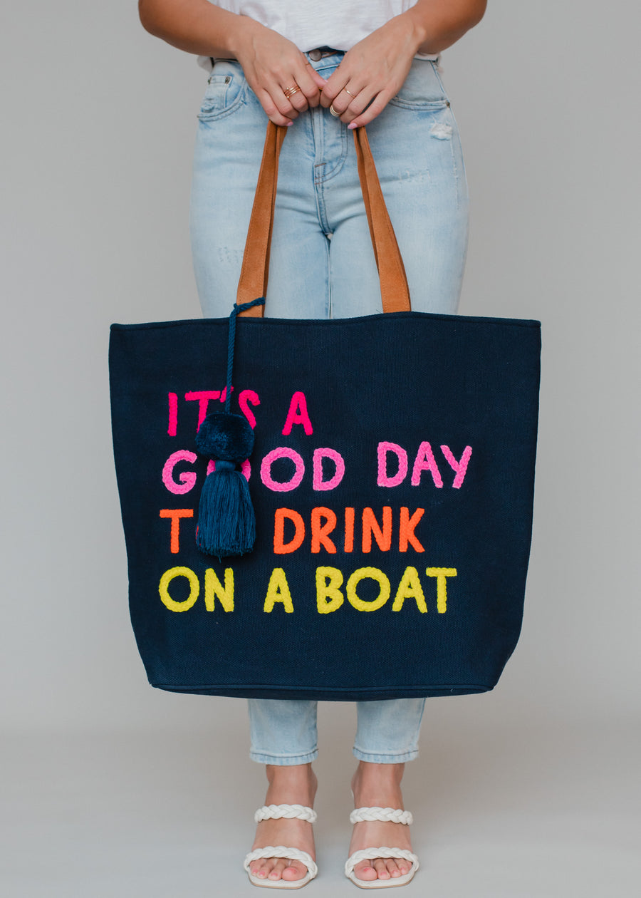 Drink On A Boat Tote - Navy