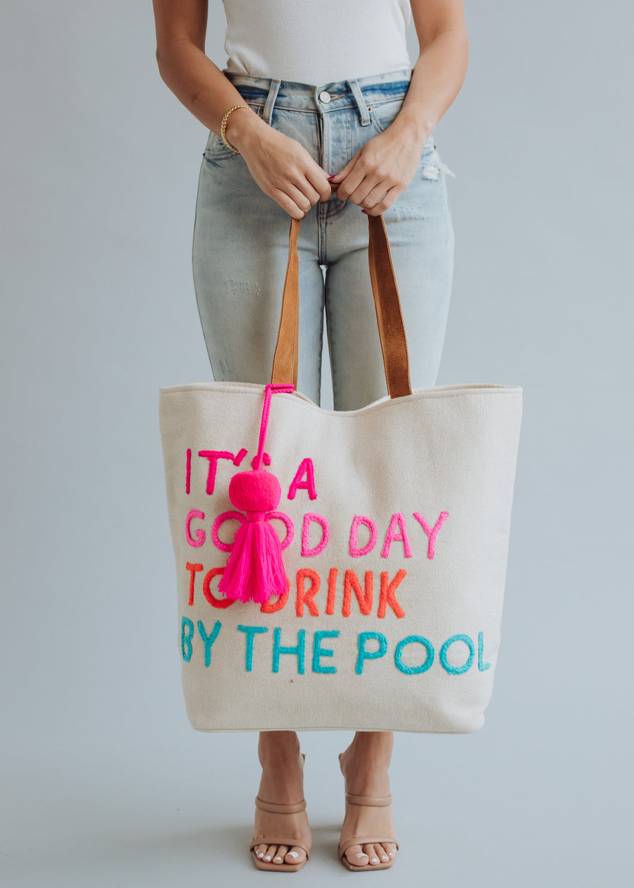 Drink By The Pool Tote - Cream