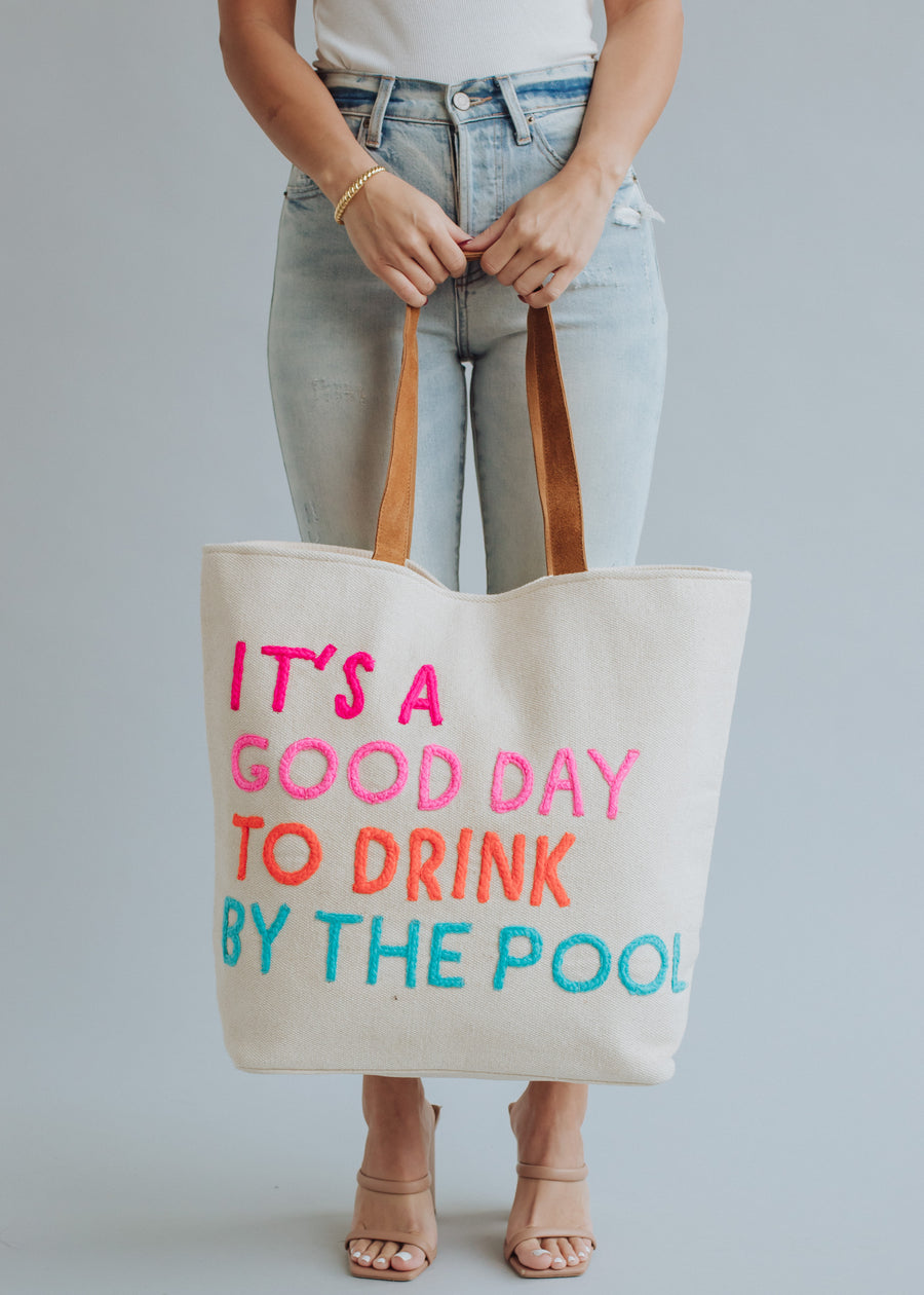 Drink By The Pool Tote - Cream