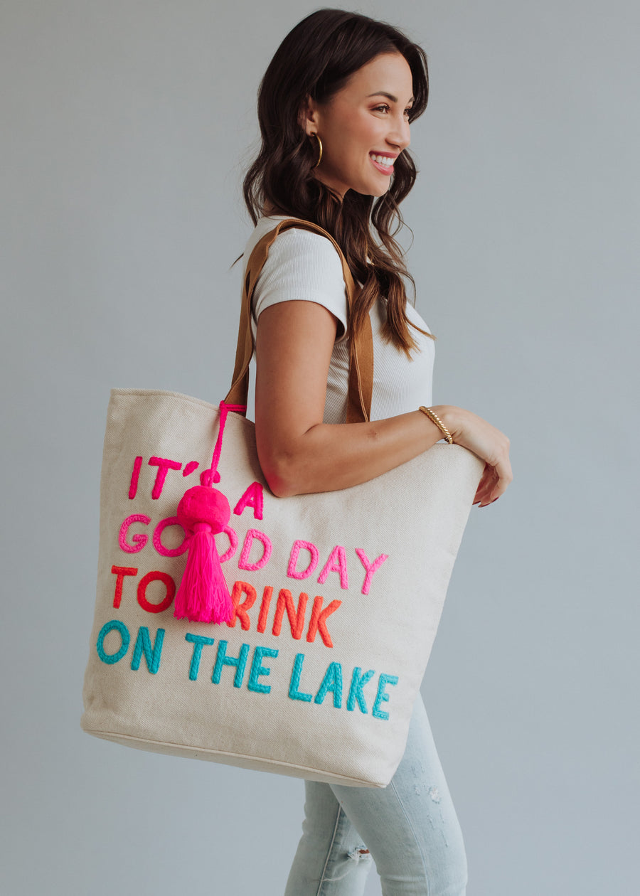 Drink On The Lake Tote - Cream