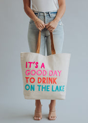 Drink On The Lake Tote - Cream