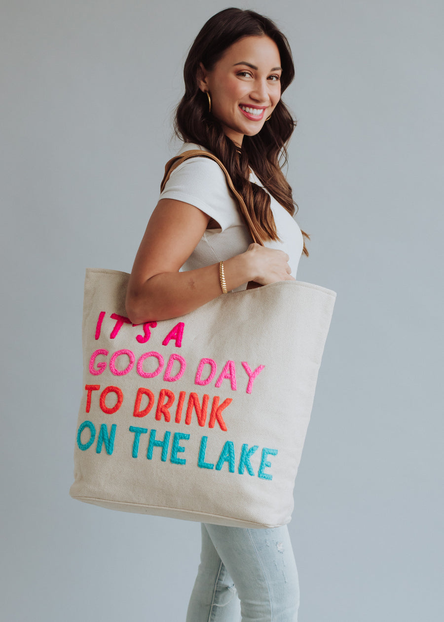 Drink On The Lake Tote - Cream