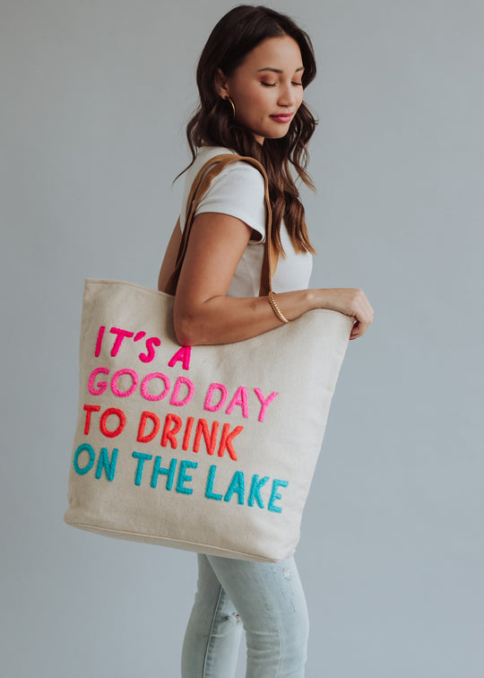 Drink On The Lake Tote - Cream