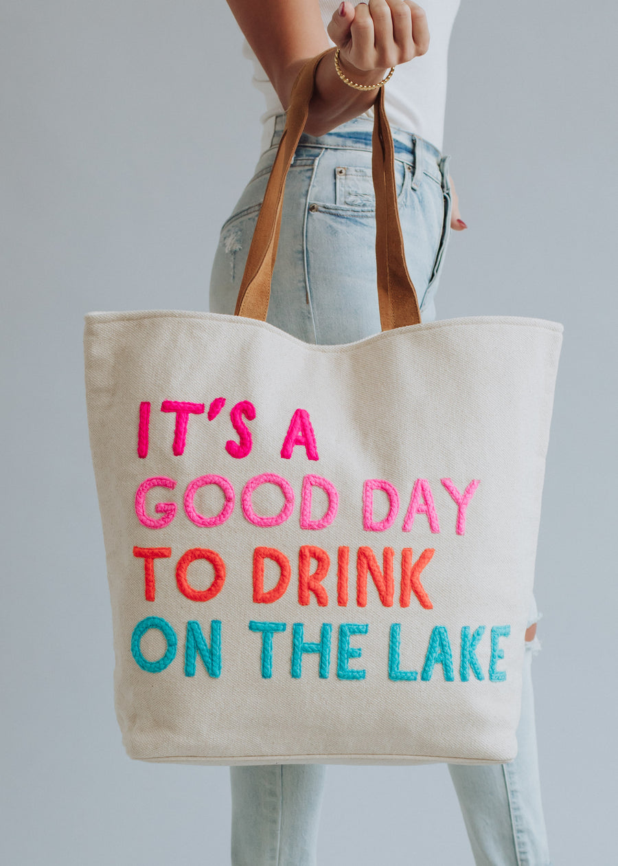 Drink On The Lake Tote - Cream