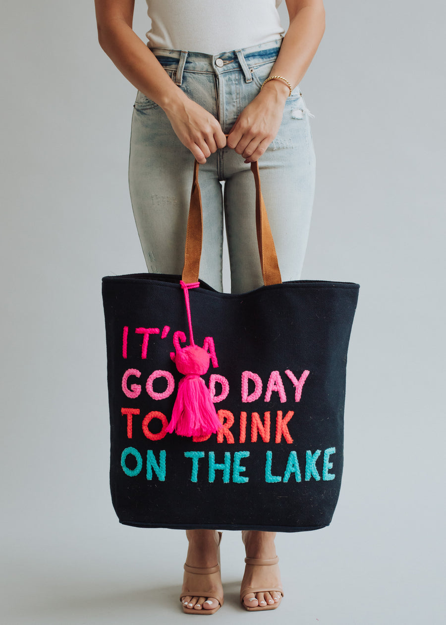 Drink On The Lake Tote - Navy