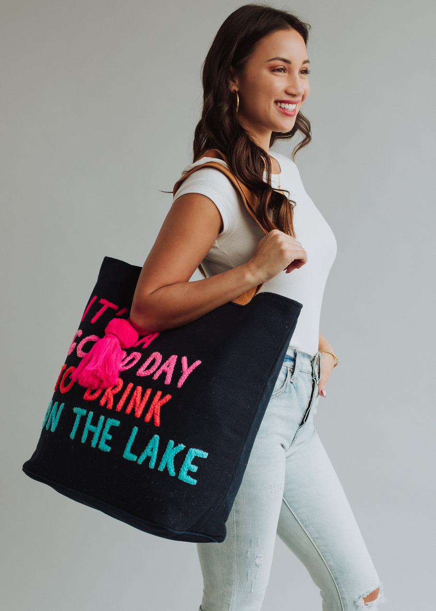 Drink On The Lake Tote - Navy