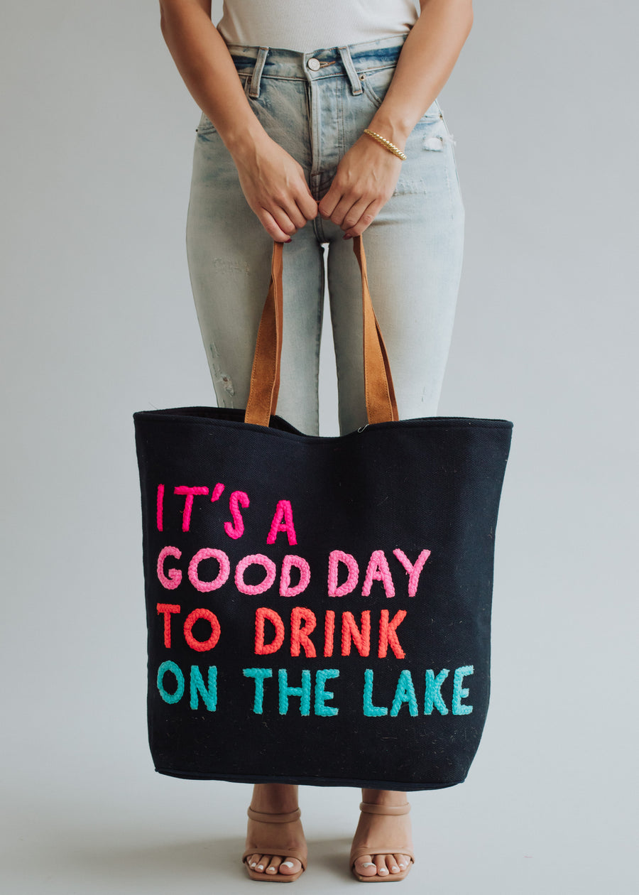 Drink On The Lake Tote - Navy