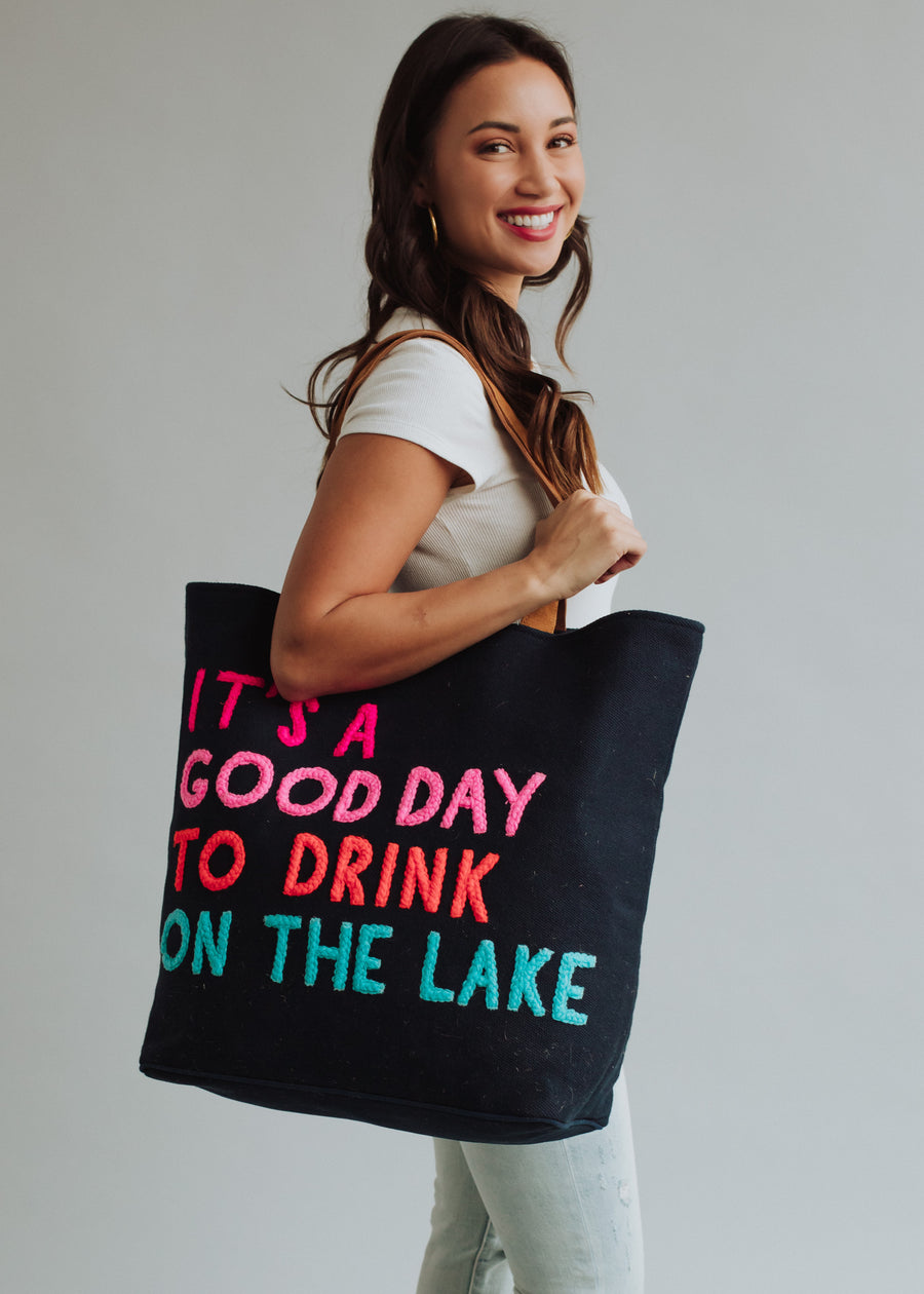 Drink On The Lake Tote - Navy