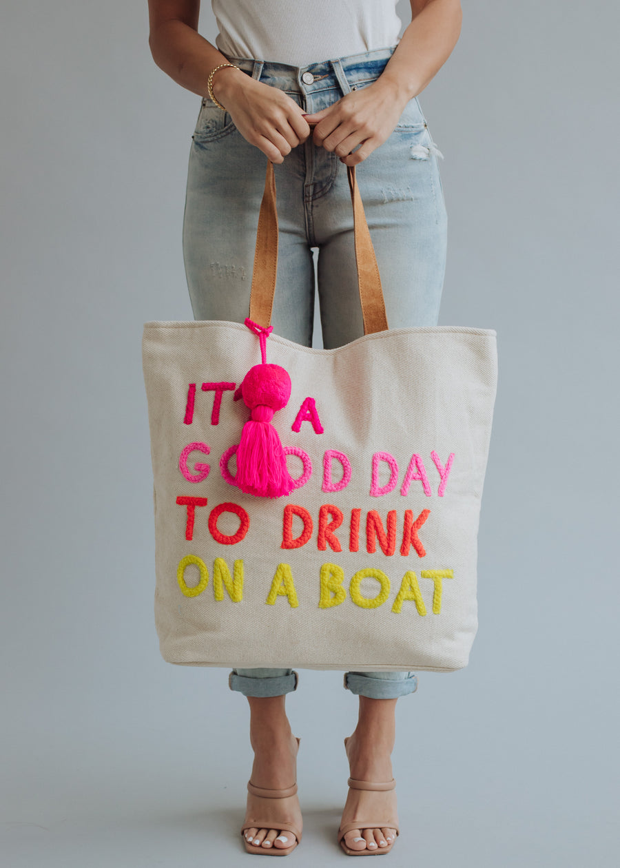 Drink On A Boat Tote - Cream