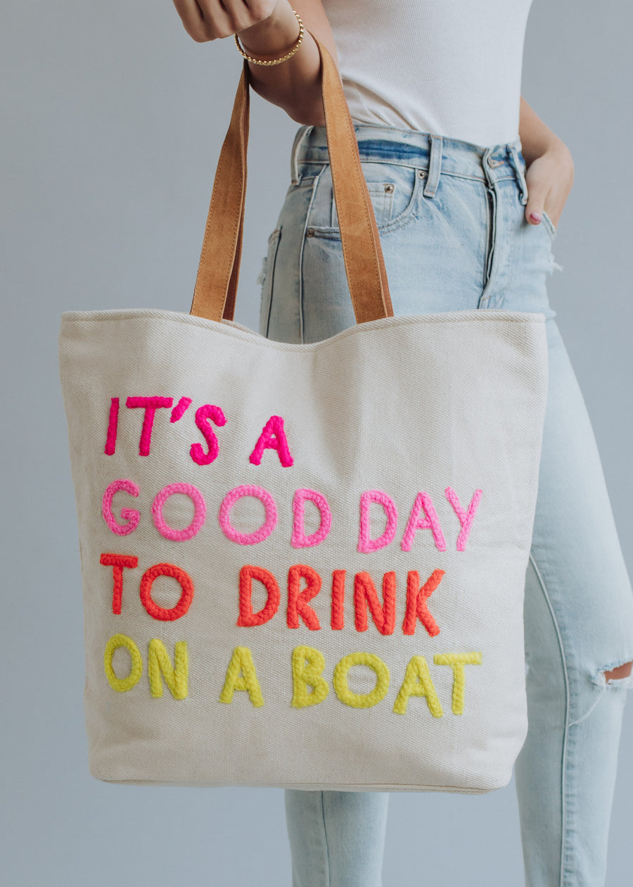 Drink On A Boat Tote - Cream