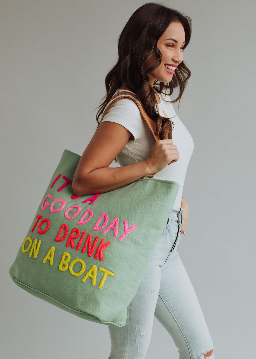 Drink On A Boat Tote - Mint