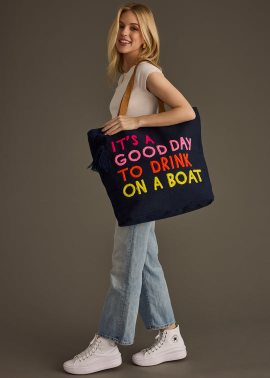 Drink On A Boat Tote - Navy