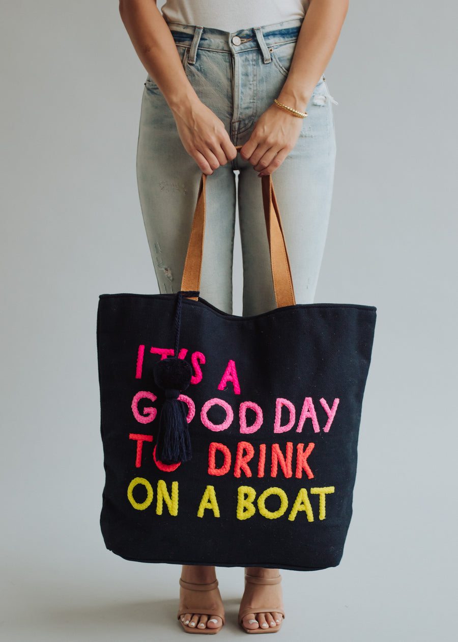 Drink On A Boat Tote - Navy