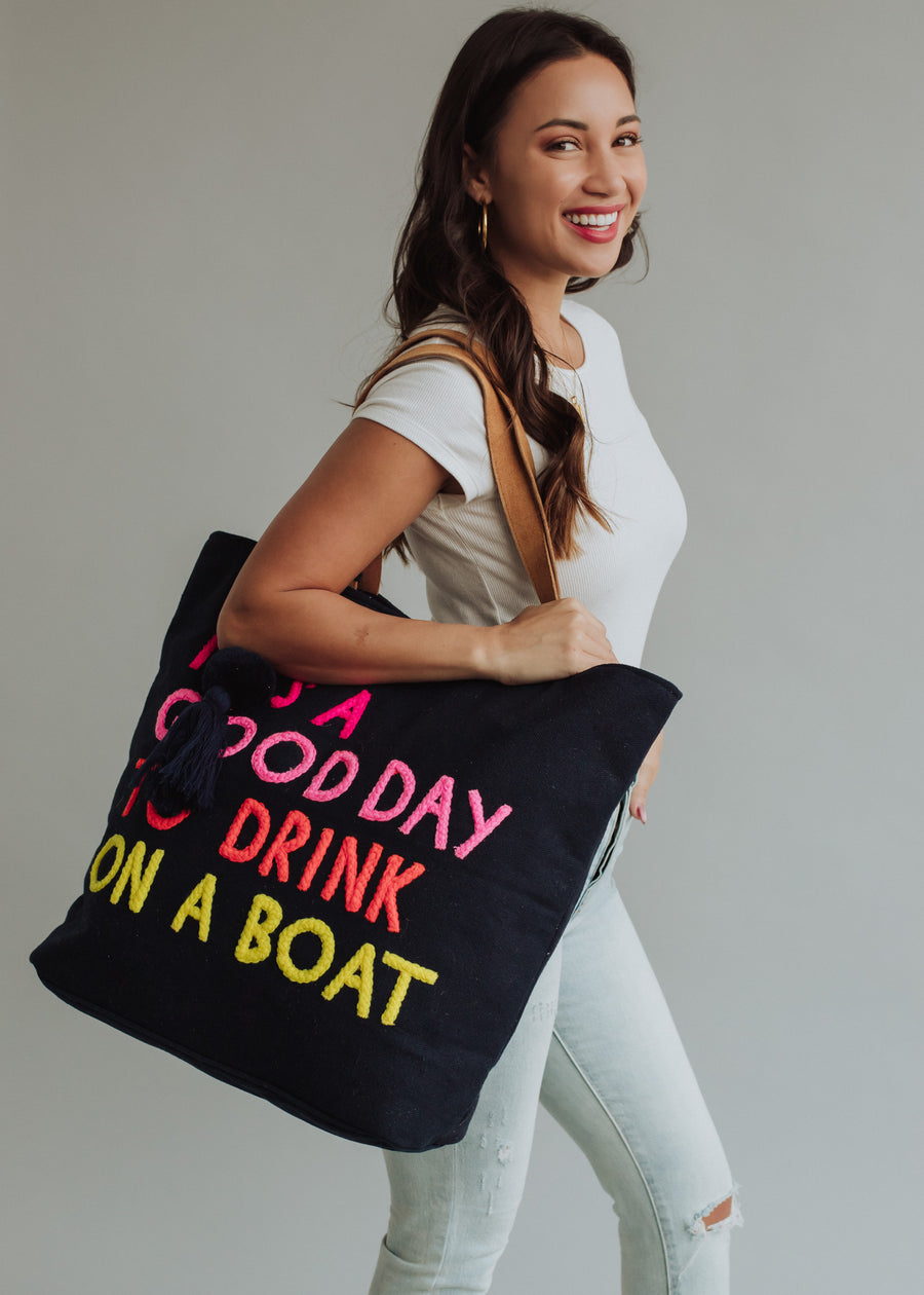 Drink On A Boat Tote - Navy