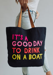 Drink On A Boat Tote - Navy