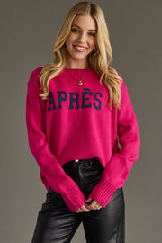 bright pink apres sweater, apres sweater, colorful sweater, women's sweater, ski sweater, winter sweater