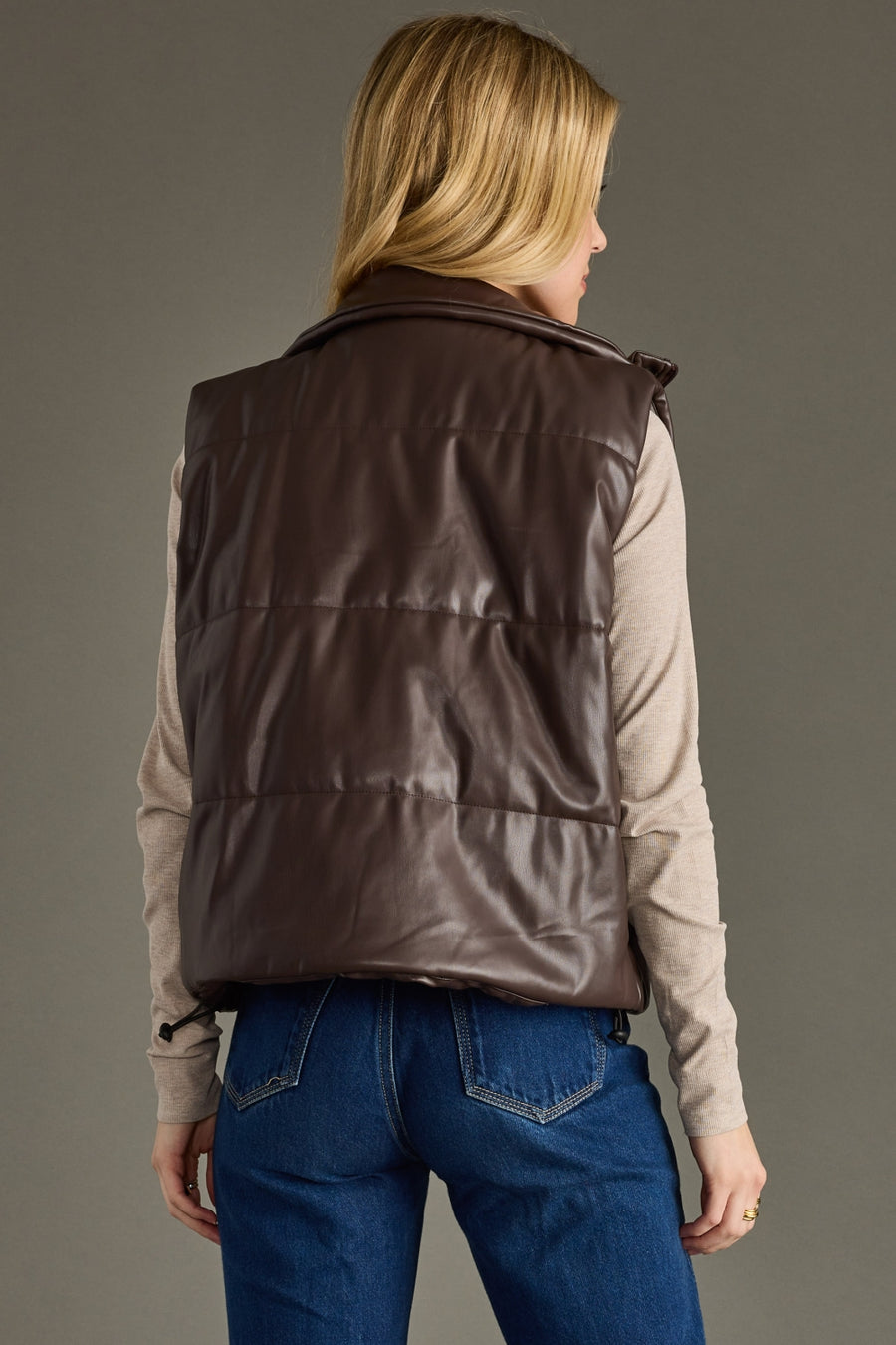 brown leather vest, leather vest, brown vest, fall vest, winter vest, neutral vest, women's vest
