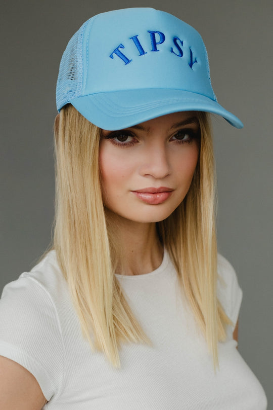 light blue tipsy trucker hat, tipsy trucker hat, light blue trucker hat, monochromatic trucker hat, women's trucker hat