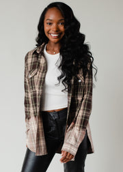 green, tan and black plaid flannel