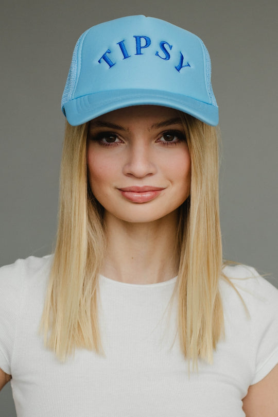 light blue tipsy trucker hat, tipsy trucker hat, light blue trucker hat, monochromatic trucker hat, women's trucker hat