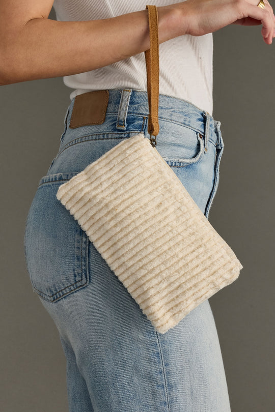 cream corduroy wristlet