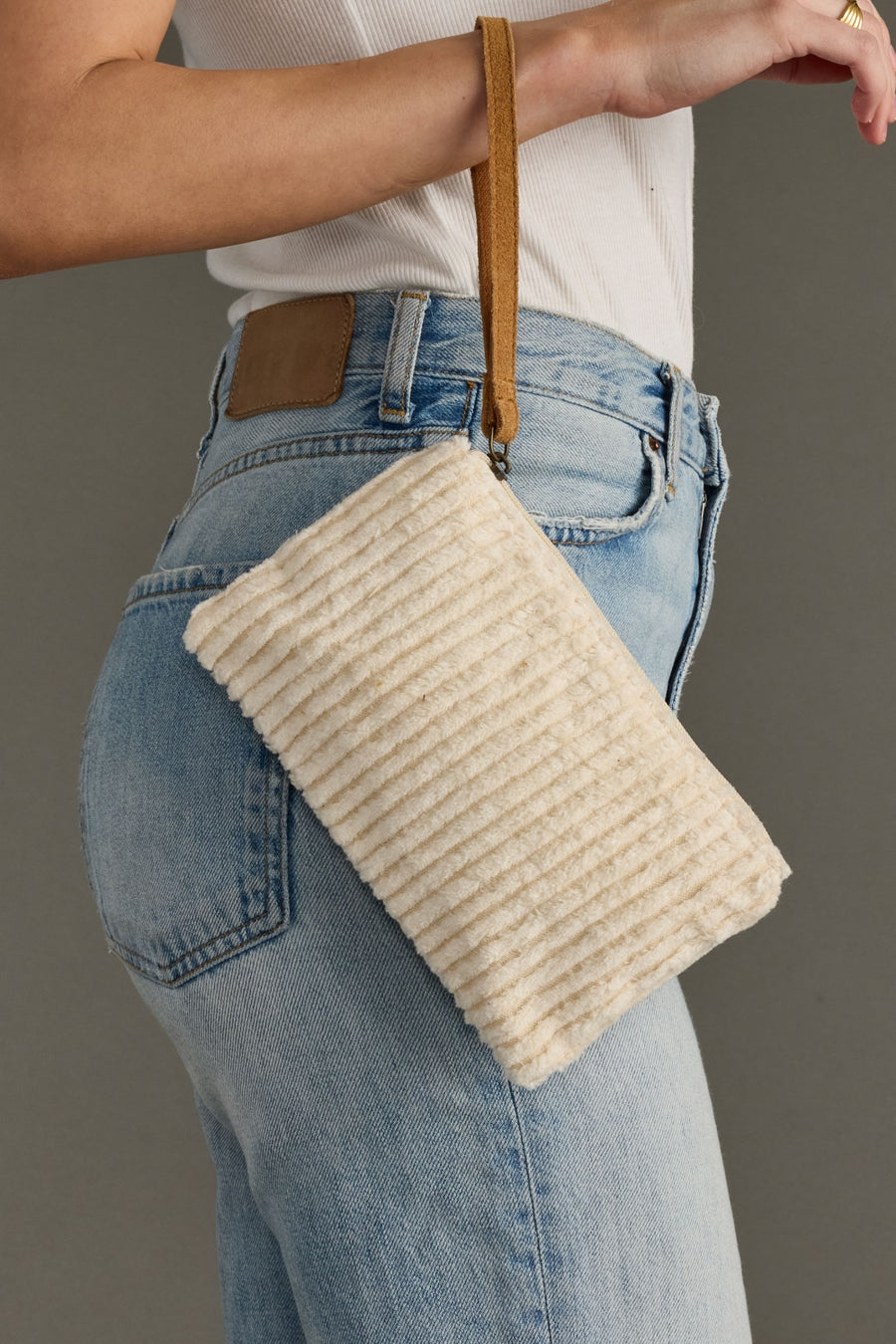 cream corduroy wristlet