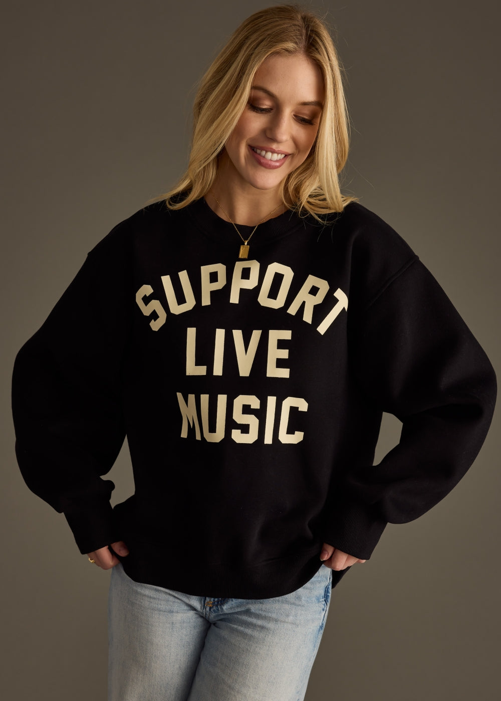 トップス i LiFE! Music Motif Sweat Support Live Music Sweatshirt – Panache Apparel Collection