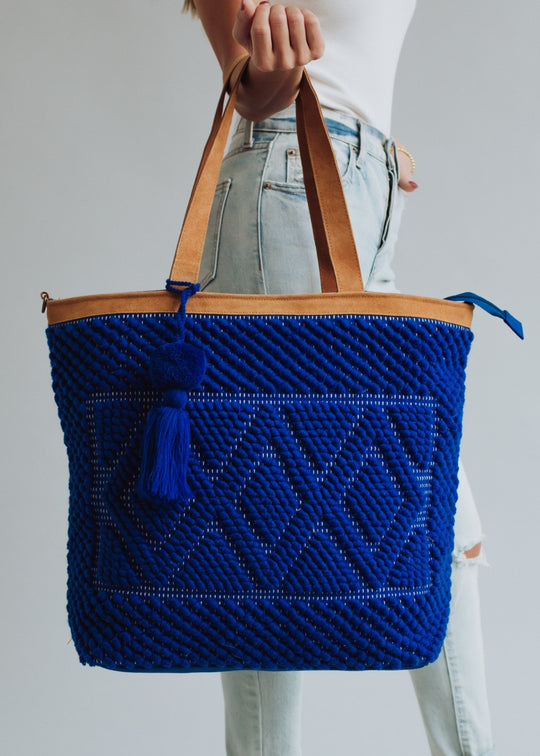 royal blue tote bag, tote bag, women's tote, travel bag, diamond pattern