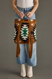 brown, black, green and white western backpack, western backpack, Aztec inspired backpack, women's backpack