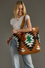 brown, black, green and white western-inspired tote, western tote, travel tote, women's tote bag