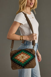 brown and multicolored western-inspired crossbody, western crossbody, aztec-inspired crossbody, women's crossbody bag, fall crossbody bag