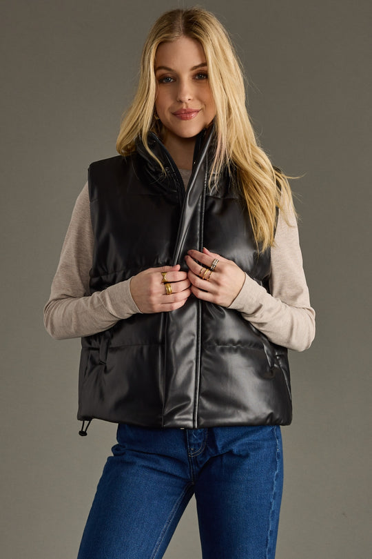 black leather vest, vegan leather, leather vest, black vest, neutral vest, women's vest, fall vest, winter vest