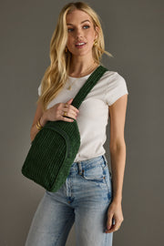dark green corduroy sling bag