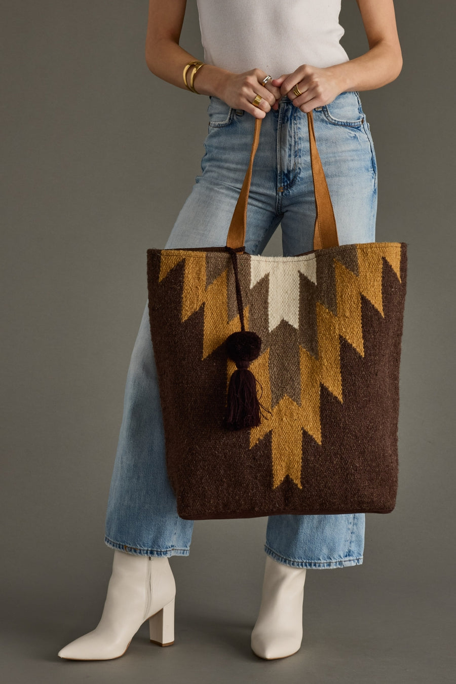 brown, tan and cream western inspired tote, tote bag, neutral tote bag, women's tote bag, travel bag