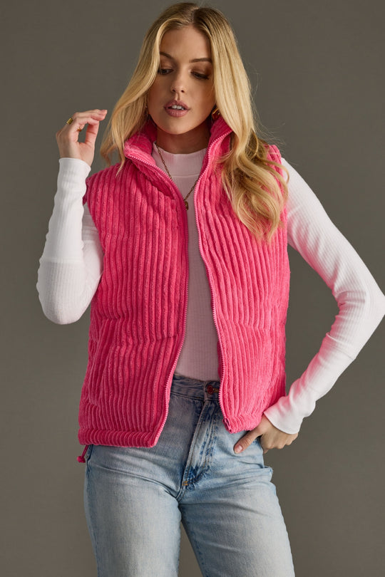 pink corduroy vest, pink vest, bright pink vest, corduroy vest, women's vest, winter vest, colorful vest