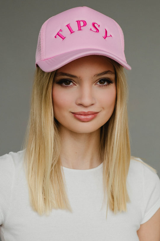 light pink tipsy trucker hat, light pink trucker hat, tipsy trucker hat, women's trucker hat, colorful trucker hat, monochromatic trucker hat