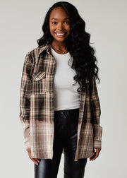 green, tan and black plaid flannel