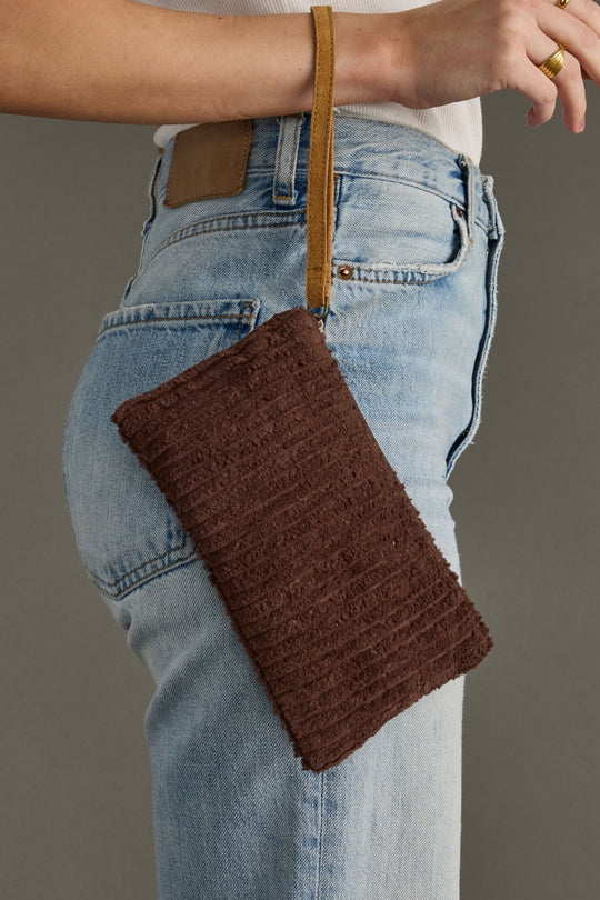 brown corduroy wristlet